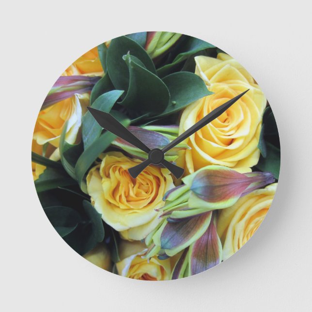 Yellow Rose Buds Round Clock (Front)