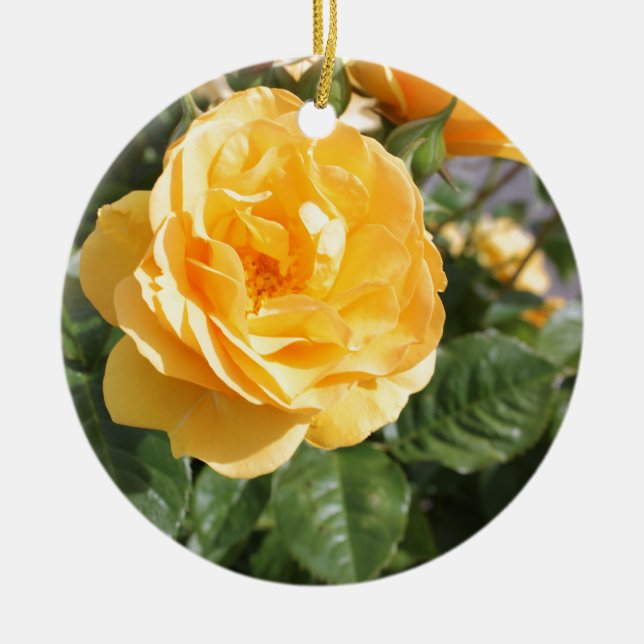 Yellow Rose Ceramic Ornament (Front)