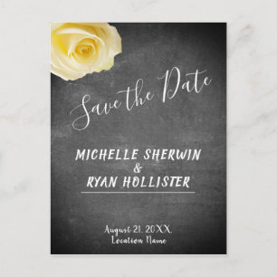 Yellow Rose Chalkboard Floral Wedding Save Date Announcement Postcard