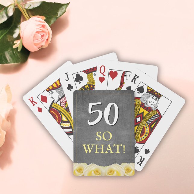 Yellow Rose Chalkboard Funny 50th Birthday Playing Cards (Creator Uploaded)