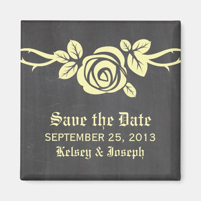 Yellow Rose Chalkboard Save the Date Magnet (Front)