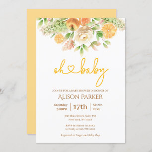 Yellow Rose Citrus Floral Elegant Girl Baby Shower Invitation