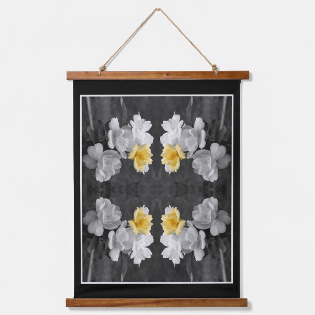 Yellow Rose Cluster Partial Colour Abstract Hanging Tapestry (Front)