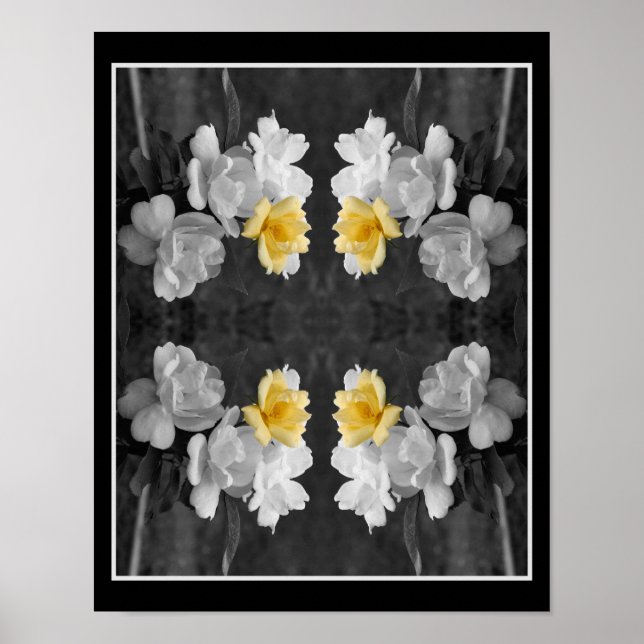 Yellow Rose Cluster Partial Colour Mirror Abstract Poster (Front)