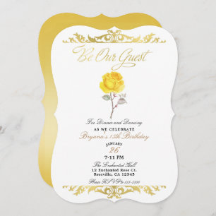 Yellow Rose & Elegant Gold Birthday Party Invitation