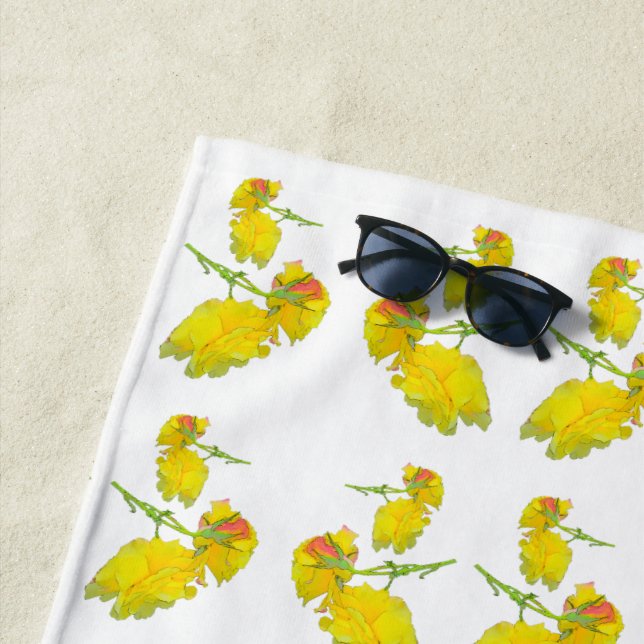 Yellow Rose Fabric. Beach Towel (In Situ)