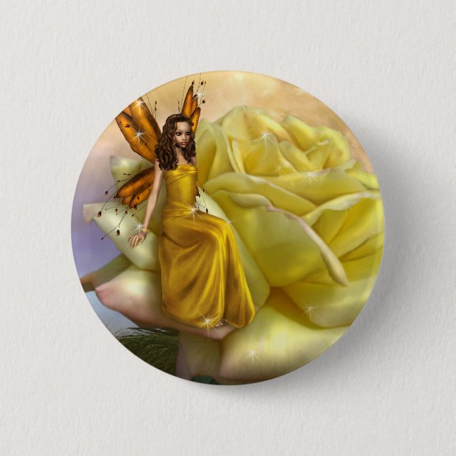 Yellow Rose Faery (Button) 6 Cm Round Badge (Front)