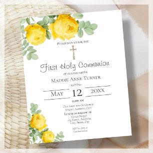 Yellow Rose   First Communion Budget Invitation