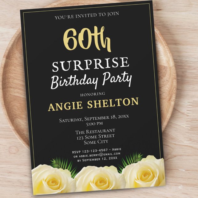 Yellow Rose Floral 60th Surprise Birthday Party Invitation (Creator Uploaded)