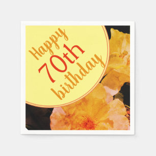Yellow Rose Floral 70th Birthday Party Napkin