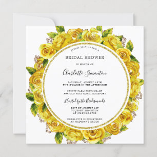 Yellow Rose Floral Bridal Shower Square Invitation