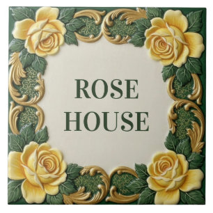 Yellow Rose Floral Custom House Name Sign Plaque Ceramic Tile