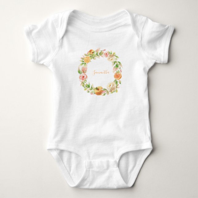 Yellow Rose Floral Greenery Girl Baby Shower Bodysuit (Front)