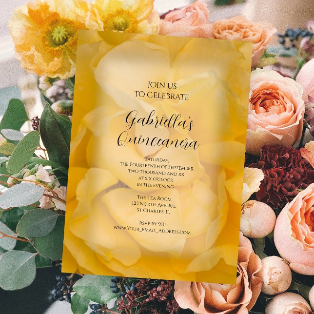 Yellow Rose Floral Quinceanera Party Invitation (Creator Uploaded)