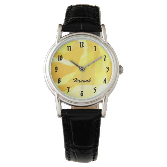 Yellow Rose Floral Watch with Personalised Name (Front)