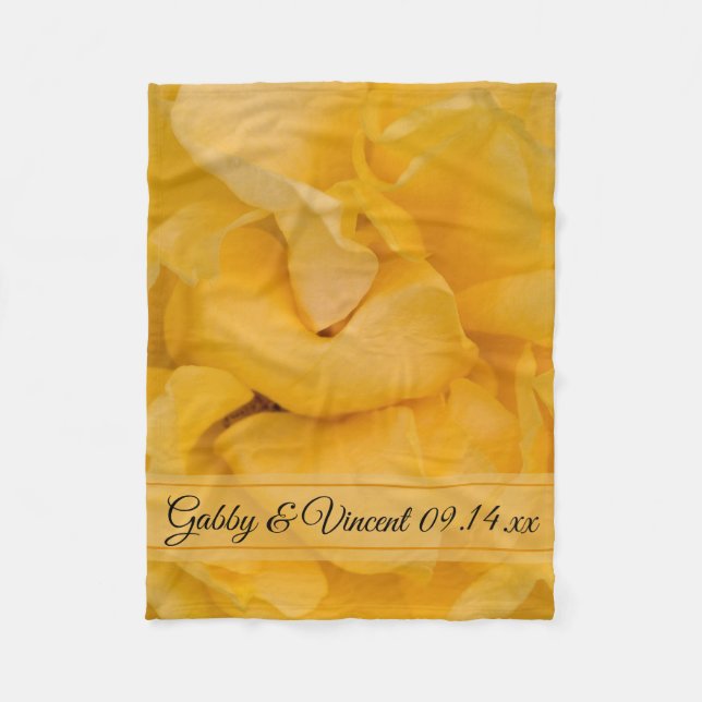 Yellow Rose Floral Wedding Fleece Blanket (Front)