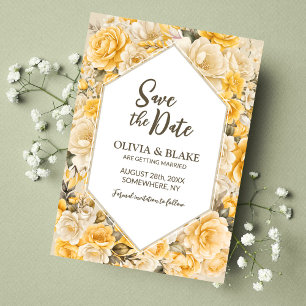 Yellow Rose Floral Wedding Save The Date