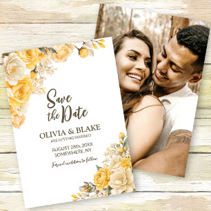 Yellow Rose Floral Wedding Save The Date
