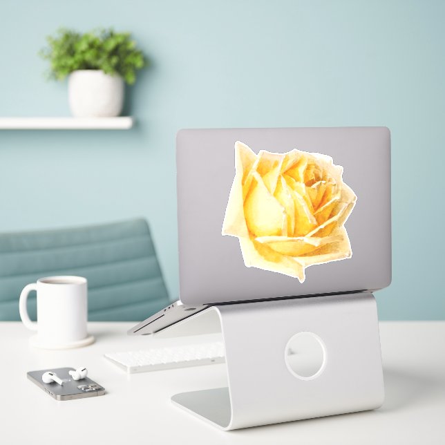 Yellow Rose Flower Art Sticker (Laptop On Desk)