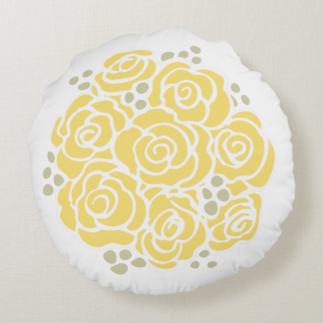 Yellow rose flower bouquet round pillow (Back)