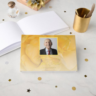 Yellow Rose Flower Celebration of Life Memorial Guest Book