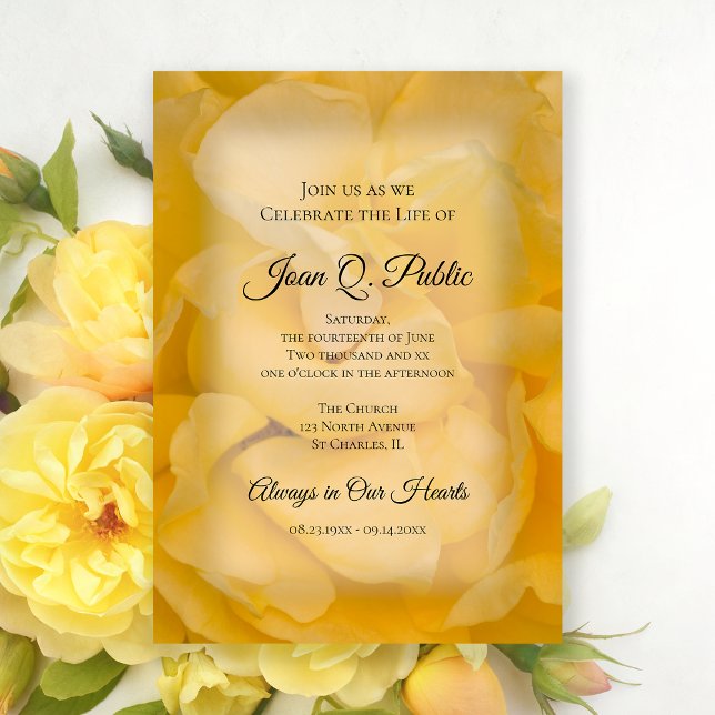 Yellow Rose Flower Celebration of Life Memorial Invitation (Creator Uploaded)
