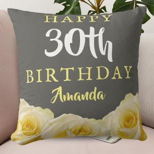 Yellow Rose Flower Floral 30th Birthday Cushion