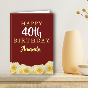 Yellow Rose Flower Floral 40th Birthday Card