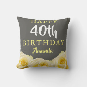 Yellow Rose Flower Floral 40th Birthday  Cushion
