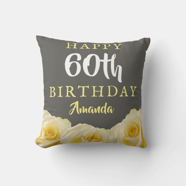 Yellow Rose Flower Floral 60th Birthday  Cushion (Front)