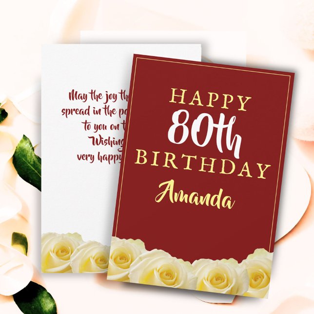 Yellow Rose Flower Floral 80th Birthday Card (Creator Uploaded)