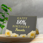 Yellow Rose Flower Floral 80th Birthday Card<br><div class="desc">Yellow Rose Flower Floral 80th Birthday Card. Beautiful yellow roses. The background is chalkboard grey. The text is in white and yellow colours and is easily customisable -  personalise it with your name,  age and text inside or erase it. Perfect for a woman who is celebrating her eightieth birthday.</div>