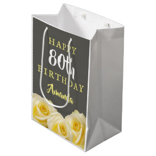 Yellow Rose Flower Floral 80th Birthday  Medium Gi Medium Gift Bag