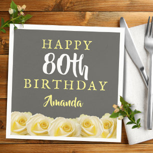 Yellow Rose Flower Floral 80th Birthday Napkin