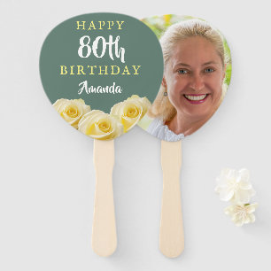 Yellow Rose Flower Floral 80th Birthday Photo Hand Fan