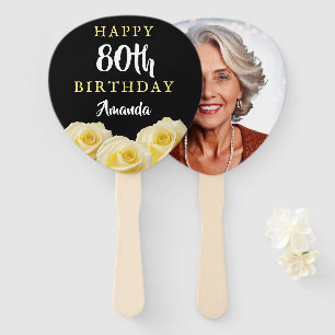 Yellow Rose Flower Floral 80th Birthday Photo Hand Fan