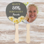 Yellow Rose Flower Floral 80th Birthday Photo Hand Fan<br><div class="desc">Yellow Rose Flower Floral 80th Birthday Photo Hand Fan. Beautiful yellow roses. The background is chalkboard grey. The text is in white and yellow colours and is easily customisable - personalise it with your name, age and your photo on the backside. Perfect for a woman who is celebrating her eightieth...</div>