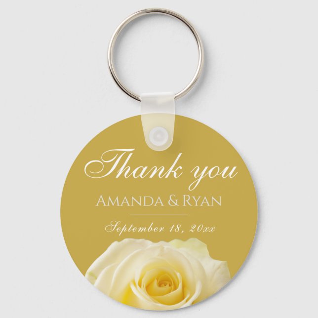 Yellow Rose Flower Floral Wedding Thank you Key Ring (Front)