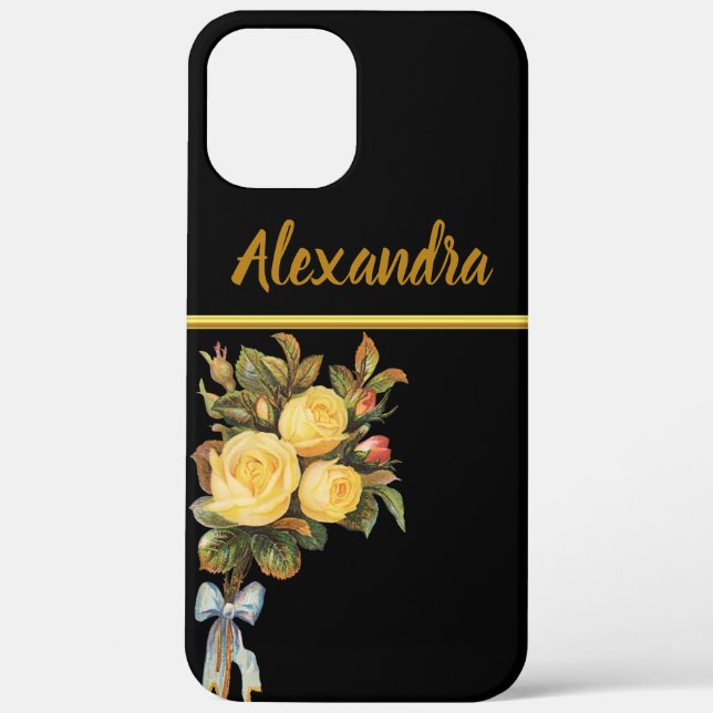 Yellow Rose Flower Gold monogram Case-Mate iPhone Case (Back)