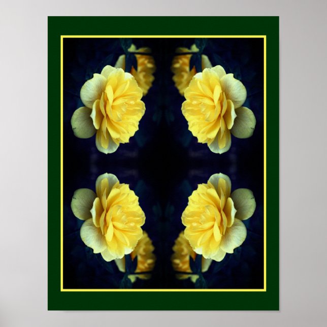 Yellow Rose Flower In Full Bloom Mirror Abstract Poster (Front)