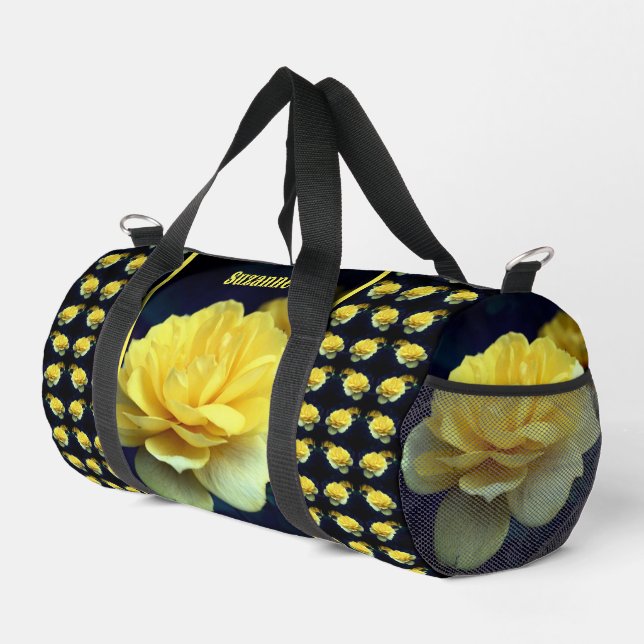 Yellow Rose Flower In Full Bloom Personalised Duffle Bag (Right Corner)
