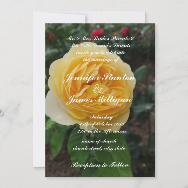 Yellow rose flower invitation (Front)