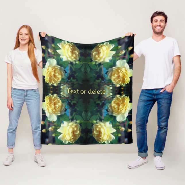 Yellow Rose Flower Pair Abstract Personalised Fleece Blanket (In Situ)