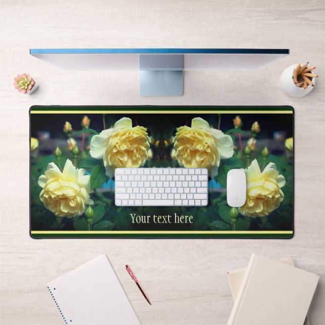 Yellow Rose Flower Pair Personalised Desk Mat (Office 1)