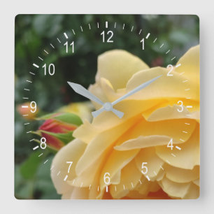 Yellow rose flower square wall clock