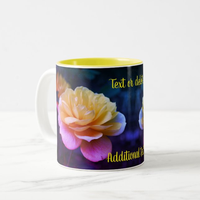 Yellow Rose Flower Tint Personalised Two-Tone Coffee Mug (Front Left)