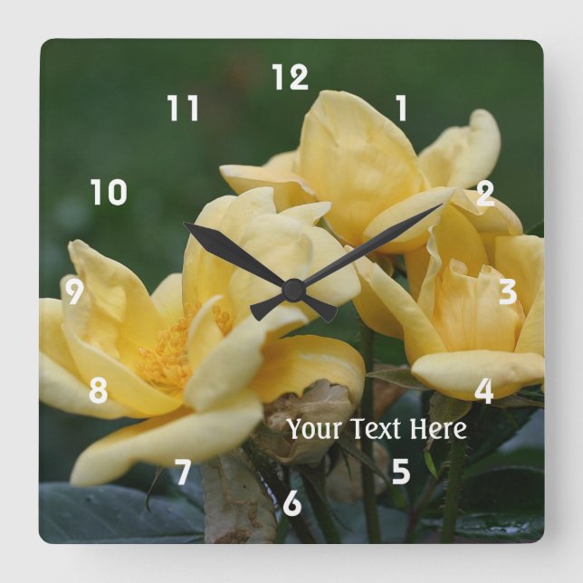 Yellow Rose Flower Trio Personalised Square Wall Clock (Front)