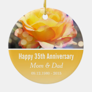 Yellow rose flower wedding anniversary ceramic ornament
