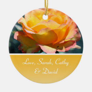 Yellow rose flower wedding anniversary ceramic tree decoration
