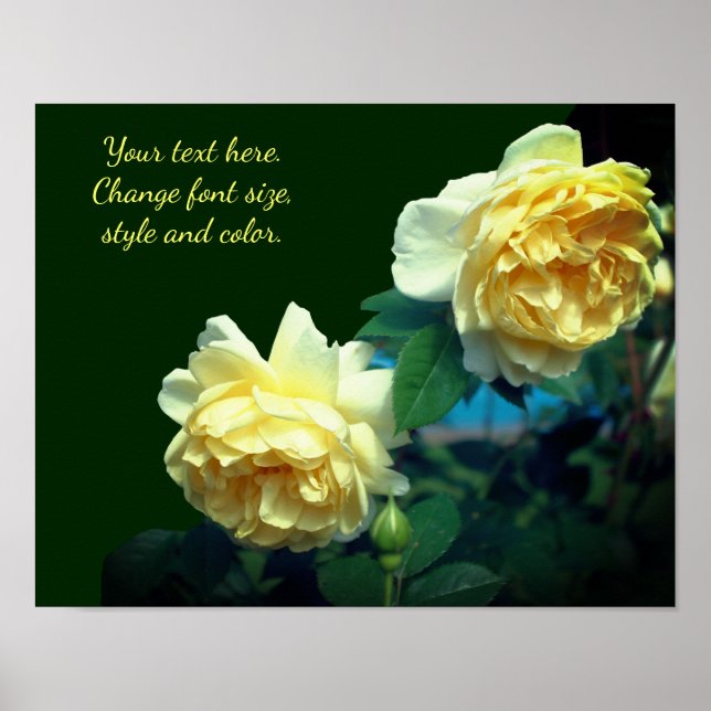 Yellow Rose Flowers Add Your Text Poster (Front)